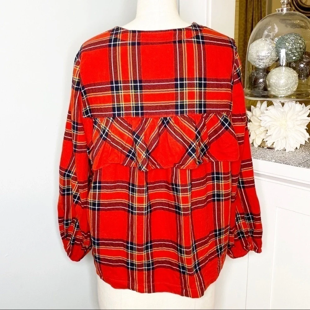 J. Crew Plaid Ruffled Top in Festival Red Small - Picture 8 of 12